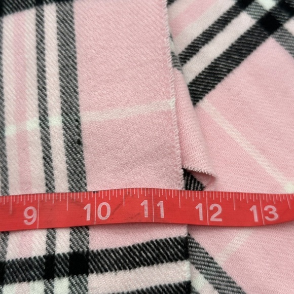 Cashmere Blend Scarf Pink Black & White Plaid With Fringe 68” x 12” Winter - Picture 5 of 6